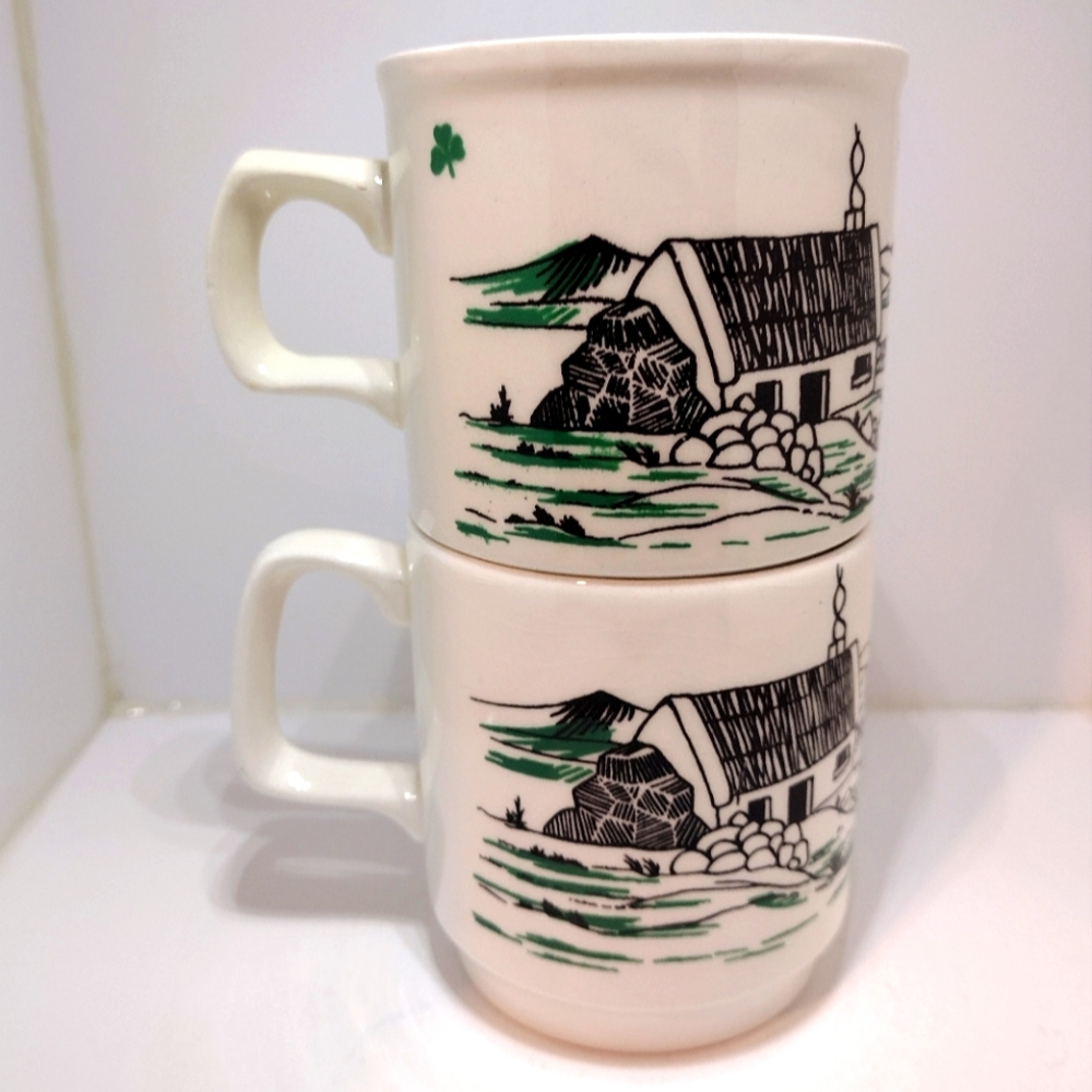 Vintage Carrigaline Pottery Irish Coffee Recipe Cup Set Of 2